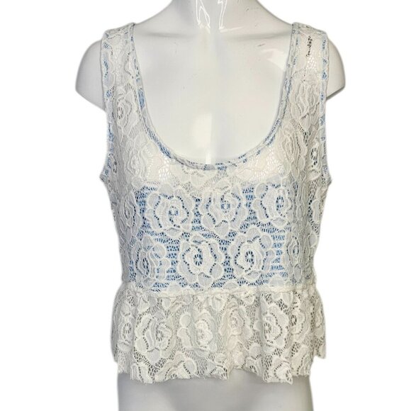 Anthropologie Maeve Lace Overlay Cropped Top Size Large Layer Look Floral NWT - Picture 1 of 9